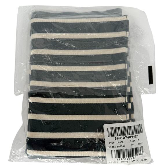 J. Crew Cyan Strapless Knit Stretchy Midi Dress Black Cream Stripe Size Medium - Picture 8 of 9